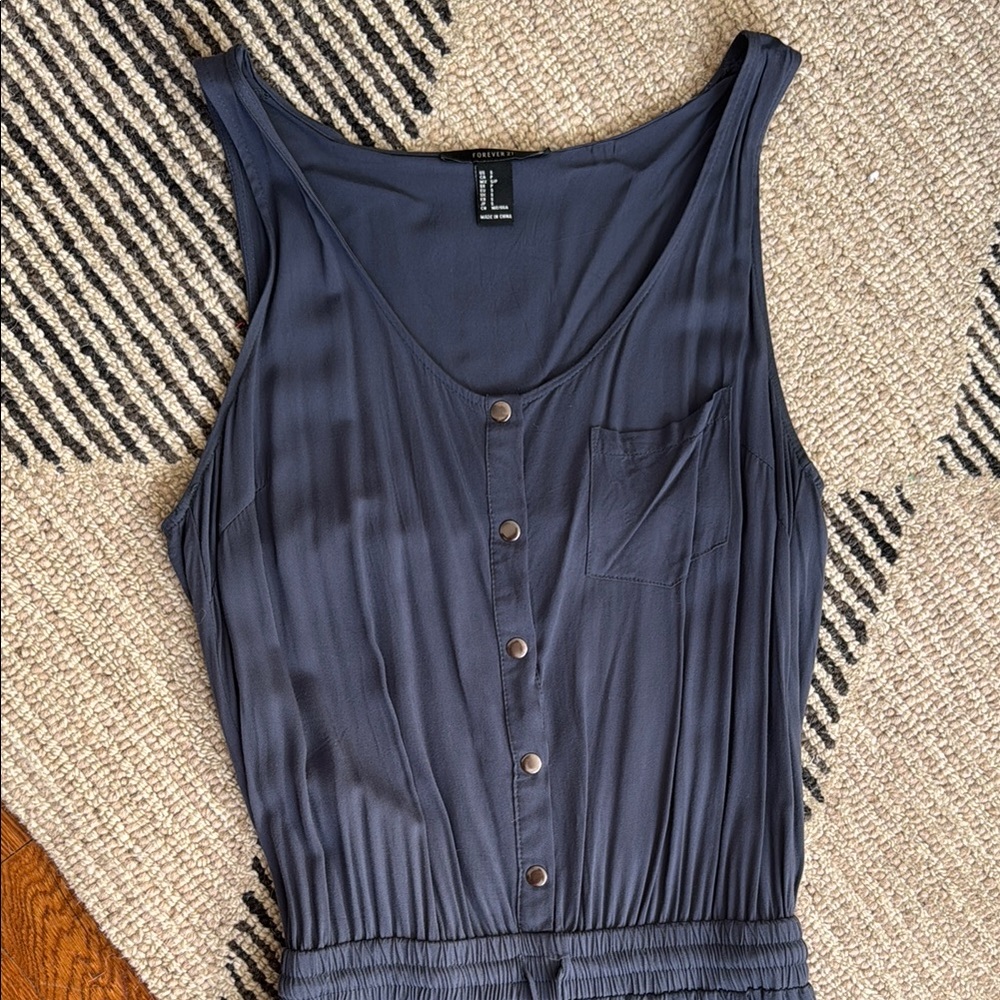 Women's Blue Sleeveless Relaxed Fit Jumpsuit - Picture 3 of 8
